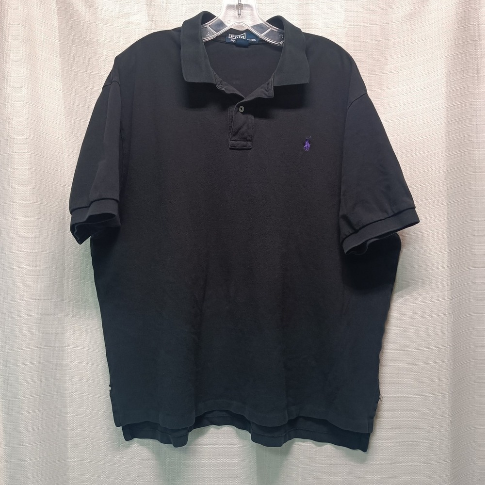 Polo Ralph Lauren Men's XXL Black Cotton Polo Purple‎ Pony Embroidered Shirt - Picture 2 of 7